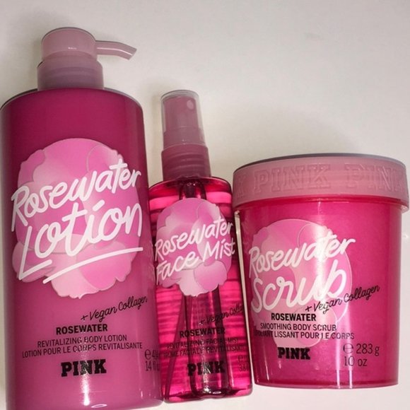 VS PINK Rosewater Lotion , face spray, & scrub - Picture 1 of 1